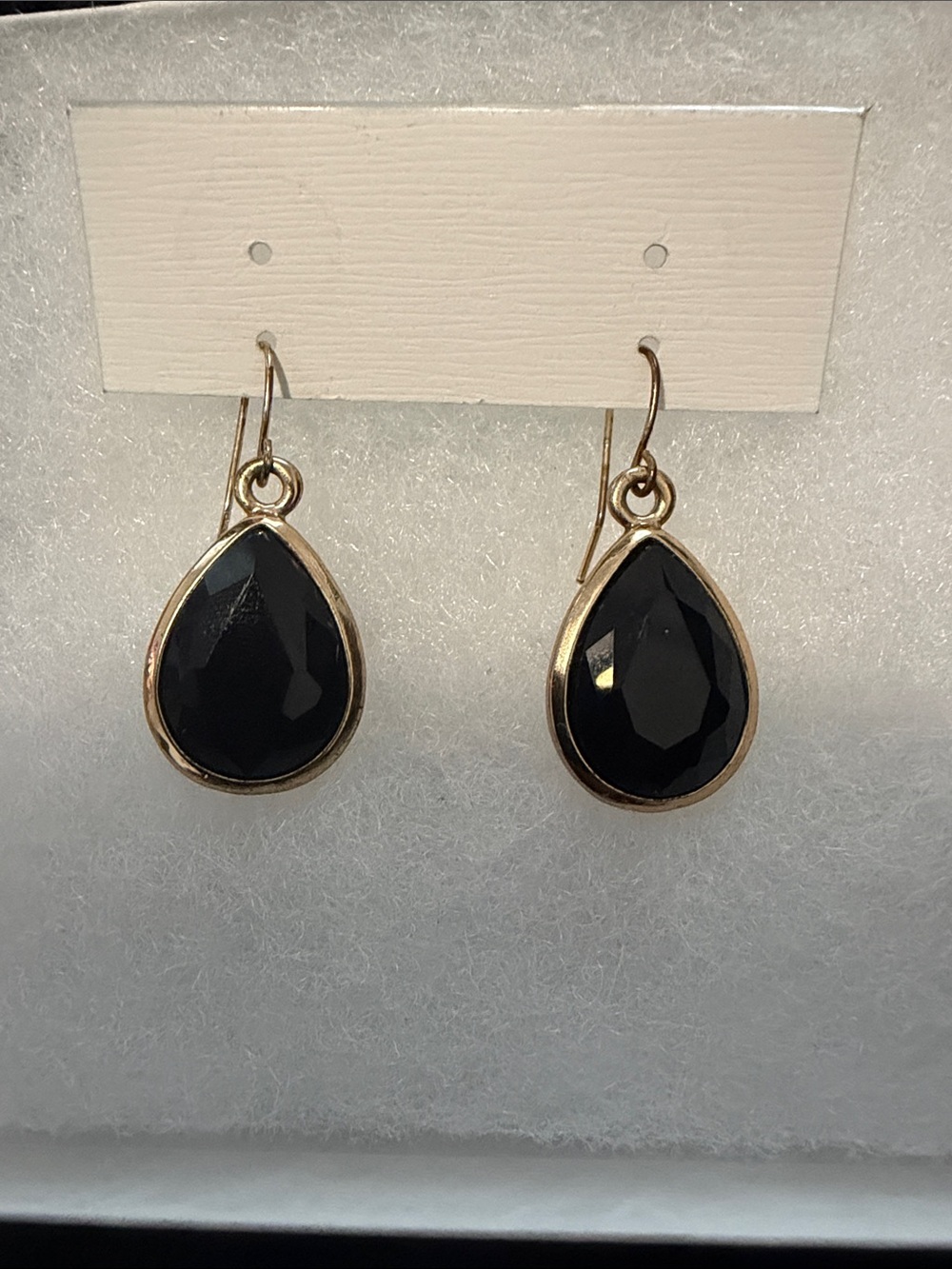Gold Teardrop Earrings with Black Faceted Stones - Women Jewelry